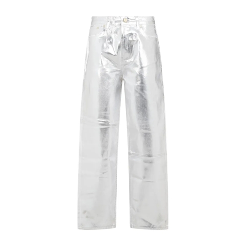 GANNI Metallic Silver Foil Stary Denim Silver Jeans