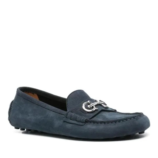 Salvatore Ferragamo Navy Blue Gancini-Plaque Shoes Blue Ballerina