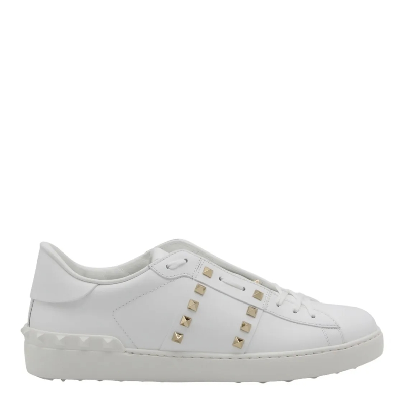 Valentino Garavani Low-Top-Sneaker White Leather Sneakers With Gold-Tone Pyramid Stud White