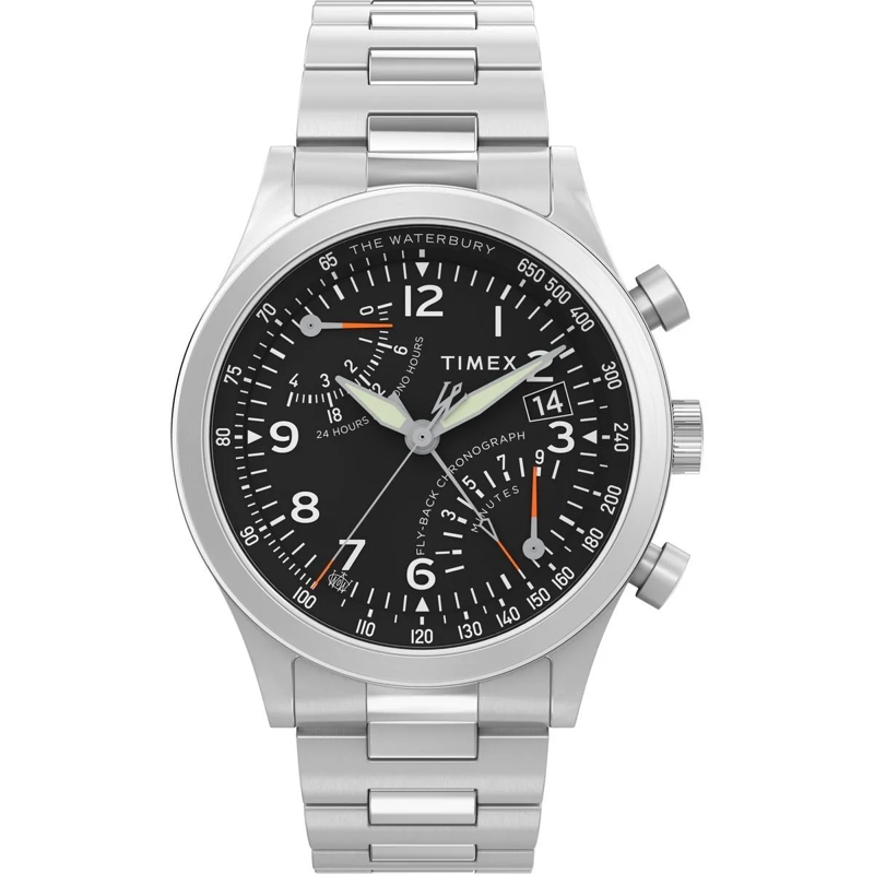 Timex Quarzuhr Chronographenuhr Waterbury Traditional Fly Back silber