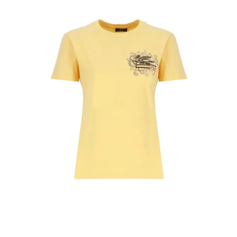 Etro T-shirt Embroidered Cotton T-Shirt With Floral Paisley Acc Yellow
