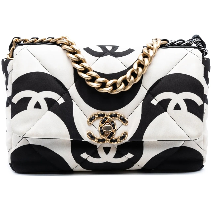 Chanel Sac à bandoulière Medium Printed Silk 19 Flap weiß