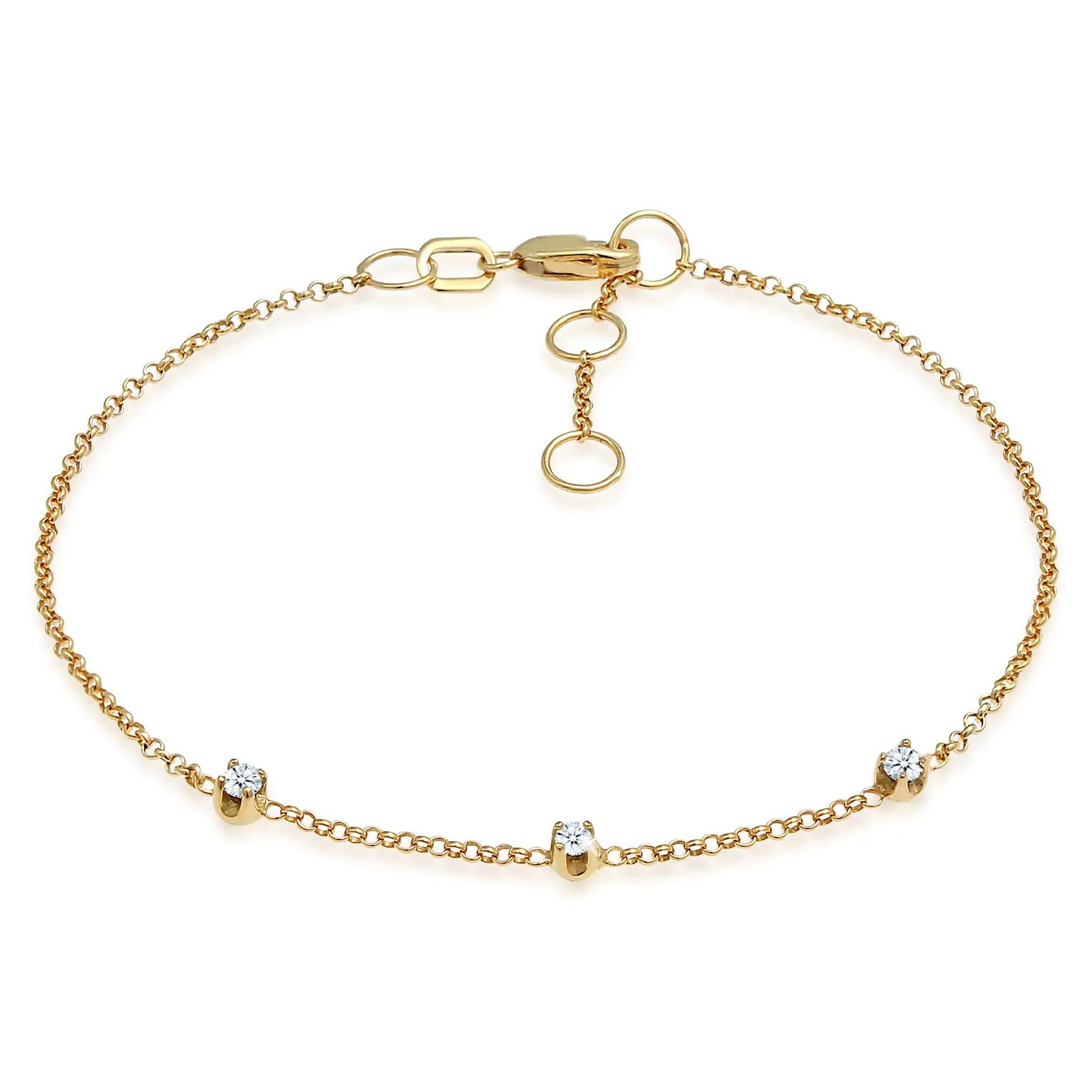 Elli Armbänder - Armband Diamanten (0.09 ct.) Fein Erbskette 375 Ge - Gr. 16 CM - in Gold - für Damen