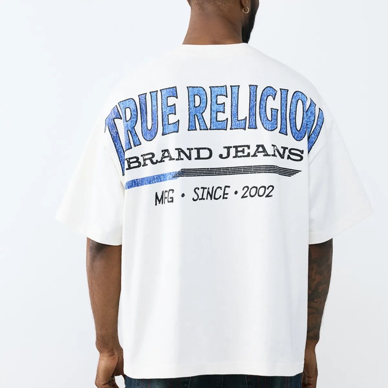 True Religion T-Shirt - Lockerer Schnitt- Überschnittende Schultern- L winterweiß(Image 4)
