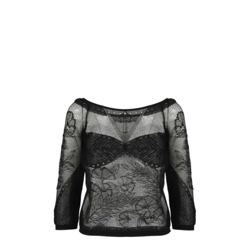 Alberta Ferretti Viscose Net Knit Top Black Blusar