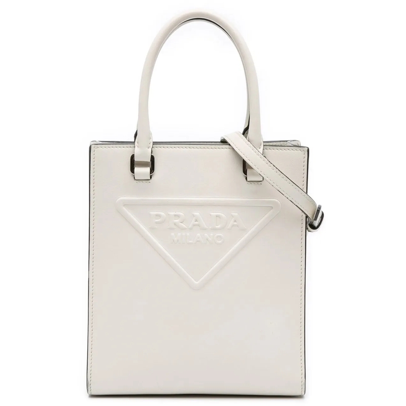 Prada Sac à bandoulière Mini Soft Calf Logo Drill Satchel weiß