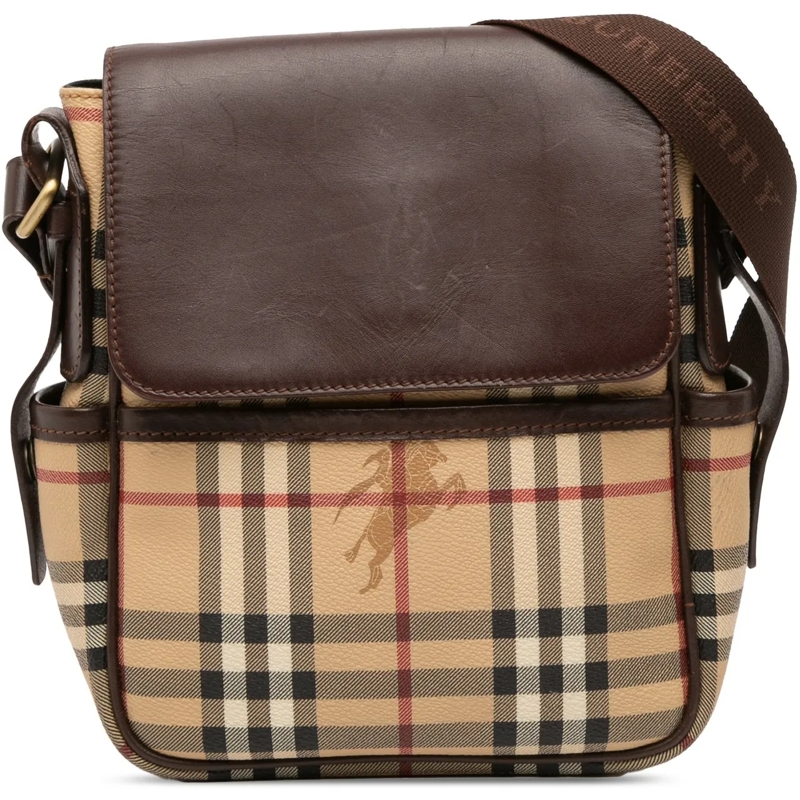 Burberry Sac à bandoulière Haymarket Check Coated Canvas Flap Crossbody braun