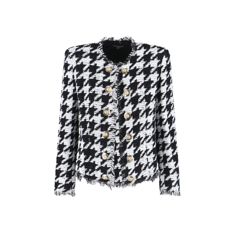 Balmain Veste de transition Classic Houndstooth Jacket With Gold-Tone Accents Black