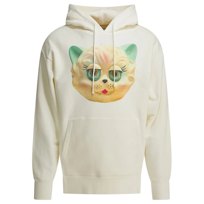 Valentino Garavani  Cream Hoodie With Iconic Cat Face Graphic Neutrals