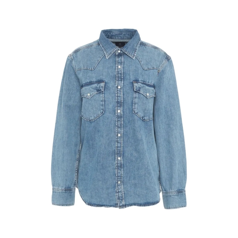 Adriano Goldschmied Overhemd Western-Inspired Denim Shirt With Flap Pockets Blue