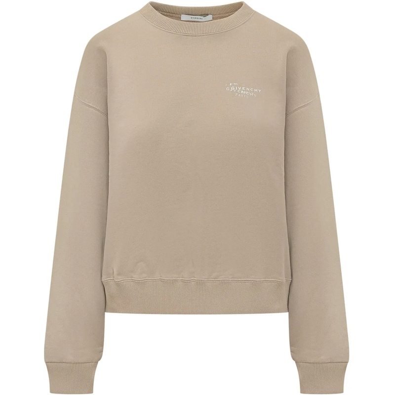 Givenchy  Felpa Girocollo Con Logo Ricamato beige