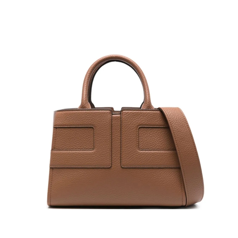 Elisabetta Franchi Fourre-tout Rectangular Textured Handbag With Detachable Strap Brown