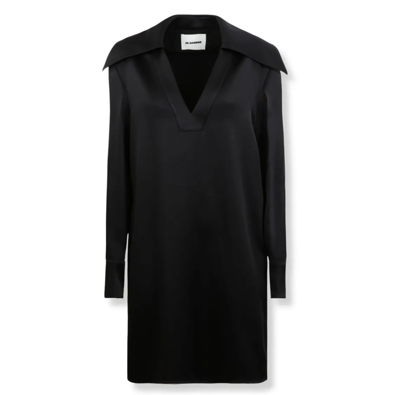 Jil Sander Minikleid Straight Fit Shirt Dress With Extended Collar Black