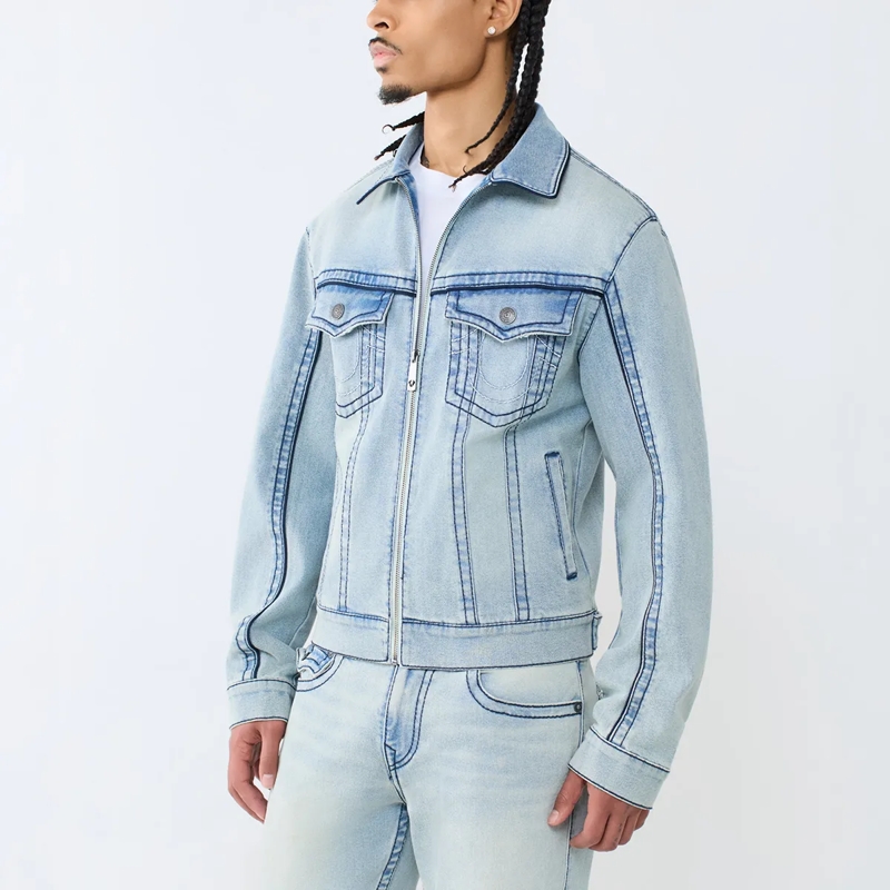 True Religion  - Jeansjacke- Motoinspirierte Details- Frontreiß hellblau(Image 2)