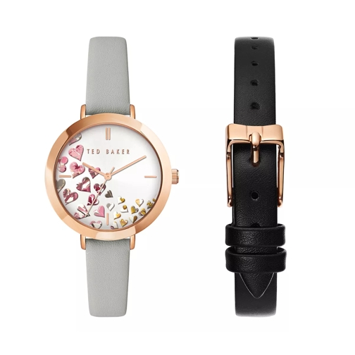 Ted Baker Ammy Hearts Leather Watch Rose Gold Gray & Black Dresswatch