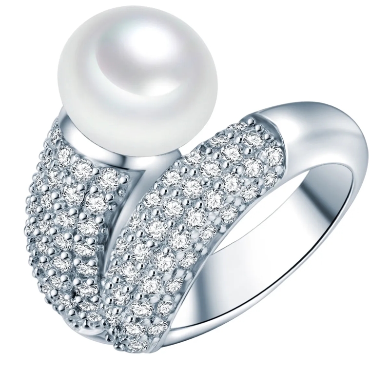 Valero Pearls Ring Sterling Silber Perlen-Ring Zirkonia Süßwasser-Zuc silber