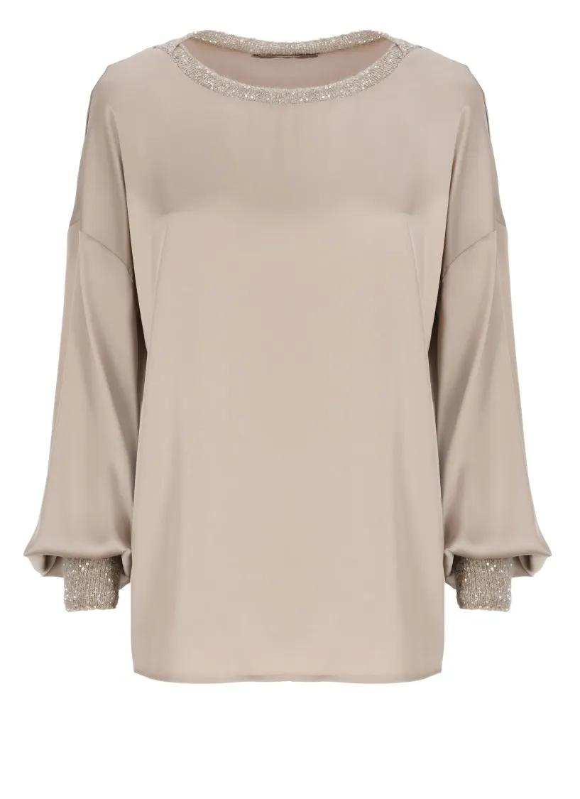 D. Exterior - Beige Satin Sweater - Größe M - beige