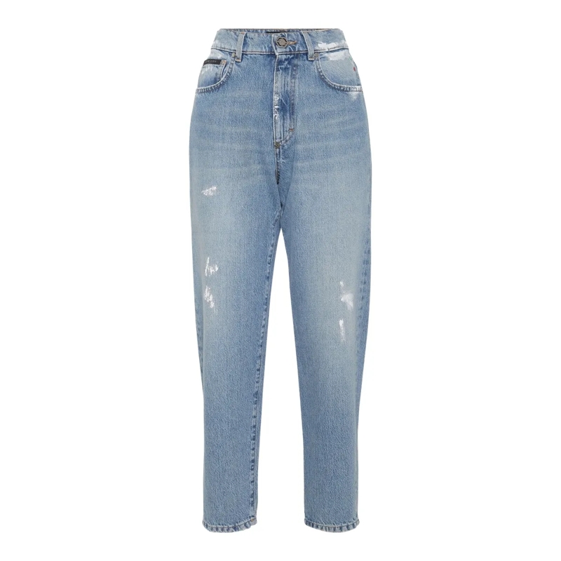 Philipp Plein Cropped-Jeans Mama Fit Hexagon jeansblau