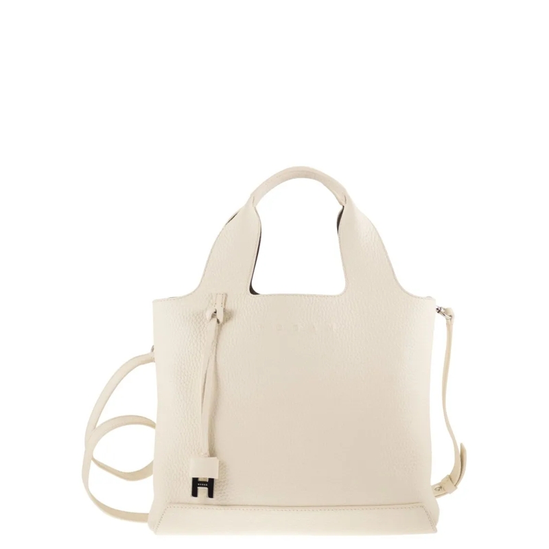 Hogan Tote Textured Grained Leather Shopping Bag Neutrals