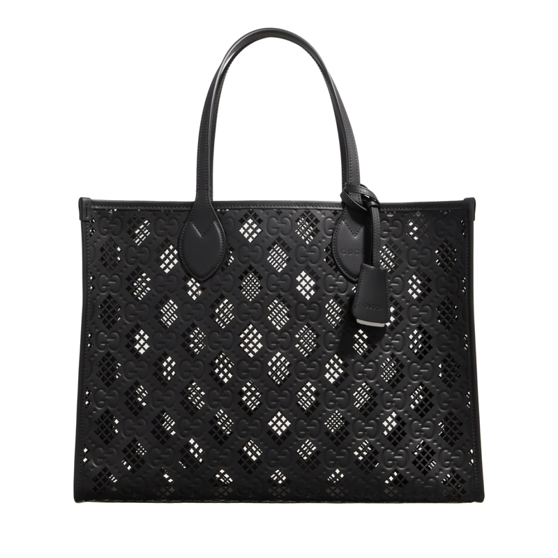 Gucci Tote Laser Cut Gg Leather Tote Bag Black
