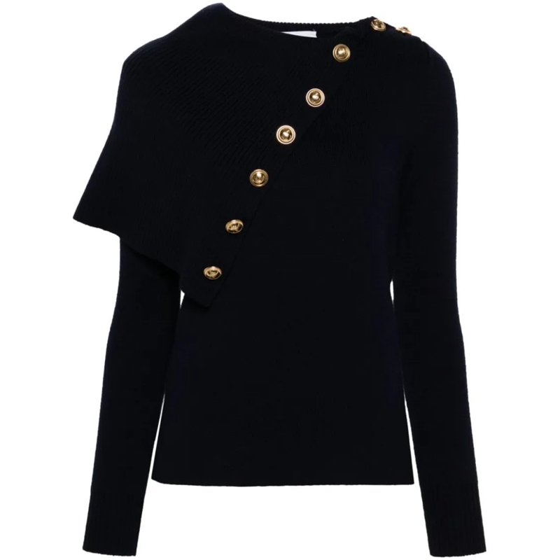 Paco Rabanne Trui Navy Merino Wool Sweater Black