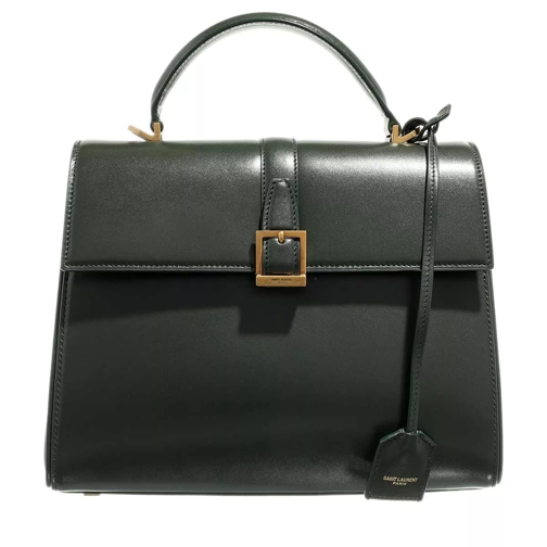 Saint Laurent Le Fermoir Small Top Handle Bag In Shiny Leather Dark Green Axelremsväska