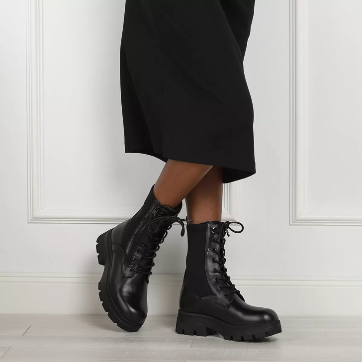 Calvin Klein Chunky Combat Laceup Zip Black Lace up Boots