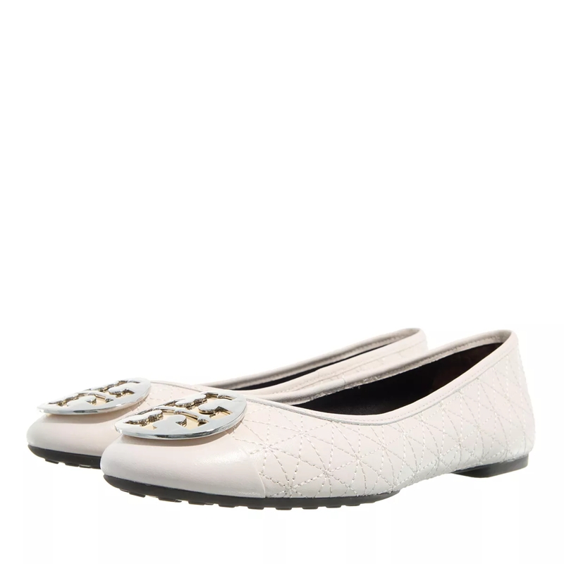 Tory Burch Ballerinas Claire Quilted Ballet Light Cream/Silver/ Gold
