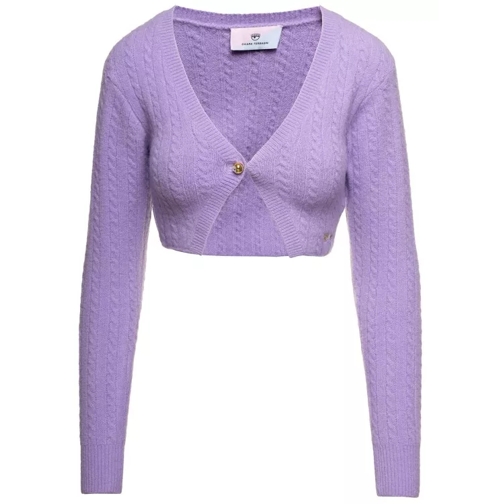 Chiara Ferragni Purple Cable-Knit Cropped Cardigan With Embroidere Purple 