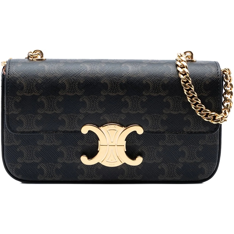 Celine Schultertasche Triomphe Coated Canvas Claude Chain Shoulder Bag braun