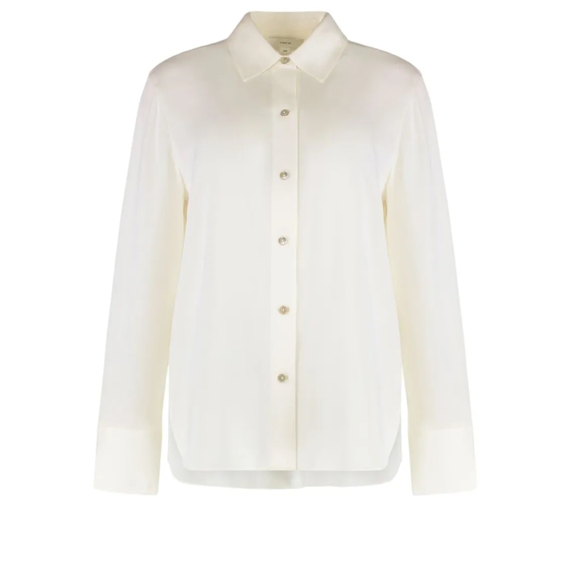 Vince Hemd Stretch Silk Shirt With Classic Collar White