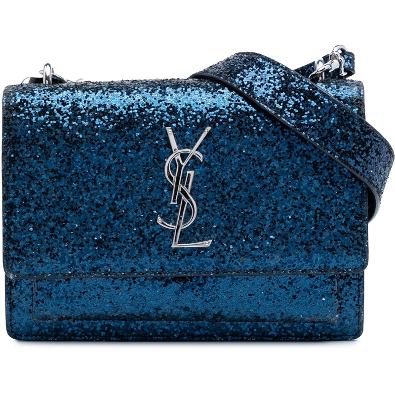 Saint Laurent Sac à bandoulière Small Glittered Leather Monogram Sunset Crossbody blau