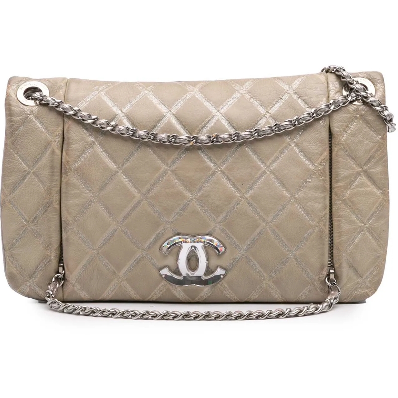 Chanel Sac à bandoulière Quilted Metallic Distressed Lambskin CC Crystal Fl braun