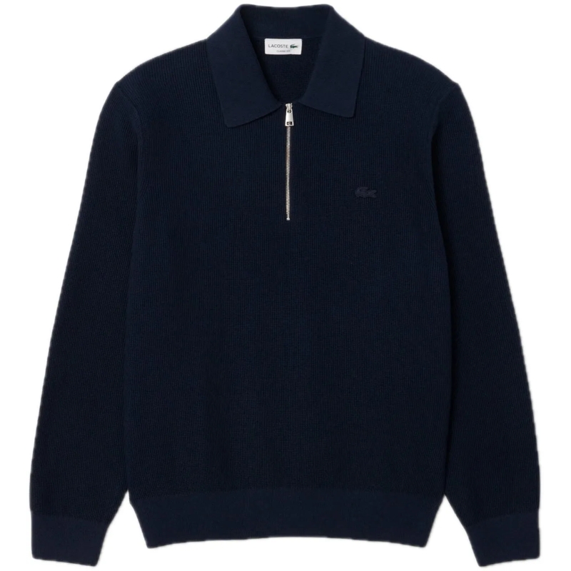 Lacoste  Cotton & Wool Blend Half-Zip Polo blau