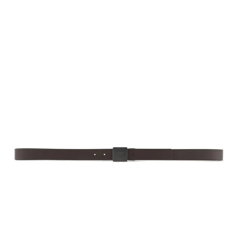 Emporio Armani Riem Reversible Leather Belt With Metal Logo Plate Brown