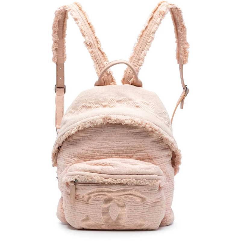 Chanel Rucksack Quilted Canvas Front Pocket Fringe Backpack rose