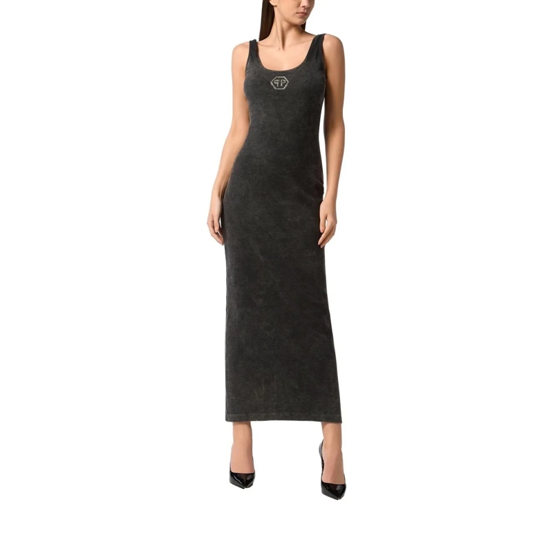 Philipp Plein Maxikleid Langes Tank-Kleid Hexagon Verziert grau(Image 5)