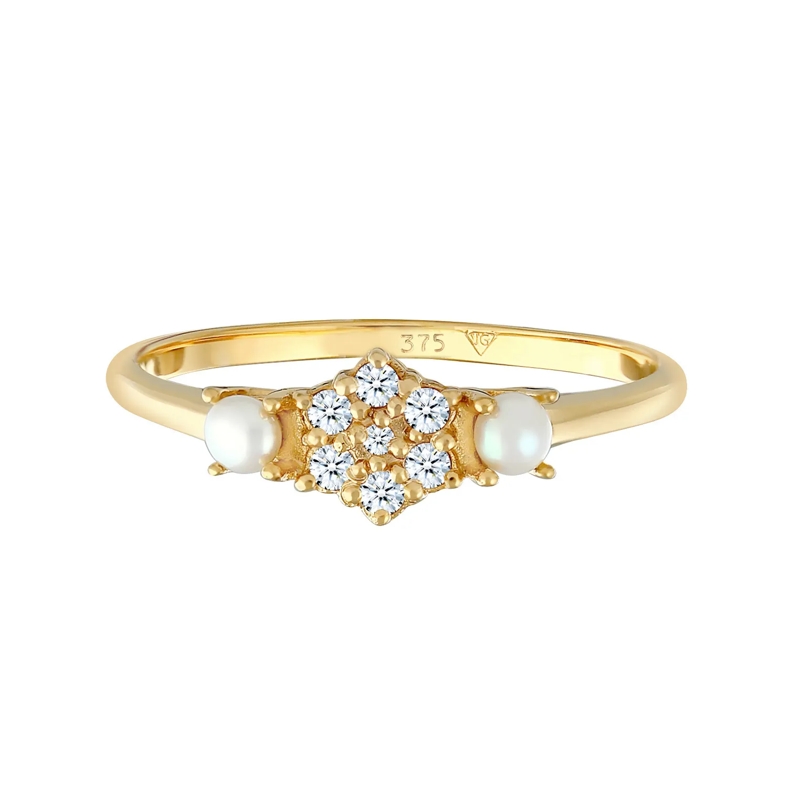 Elli Diamantring Ring Diamant (0.095 ct.) Süßwasserperle 375 Gelbgo gold(Image 2)