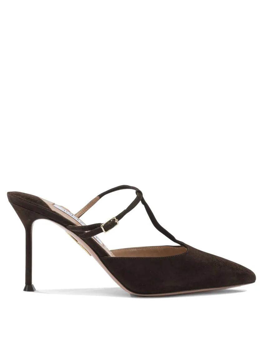 Aquazzura Brown Suede Mules With Tapered Toe Brown | Pumps