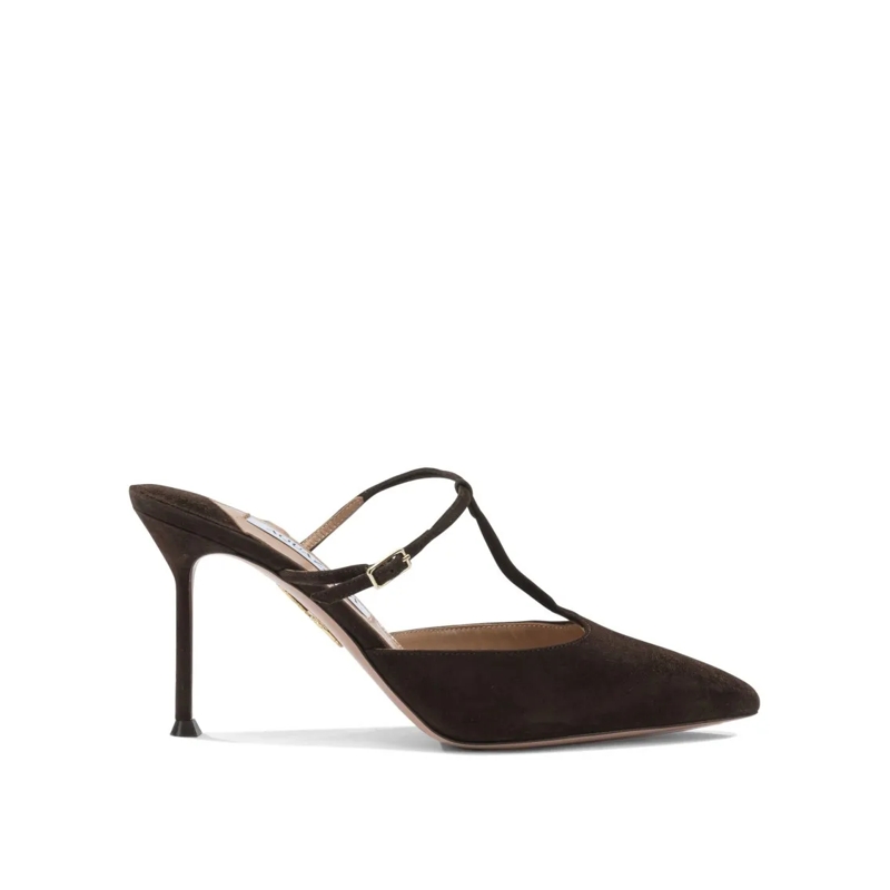 Aquazzura Pumps Brown Suede Mules With Tapered Toe Brown