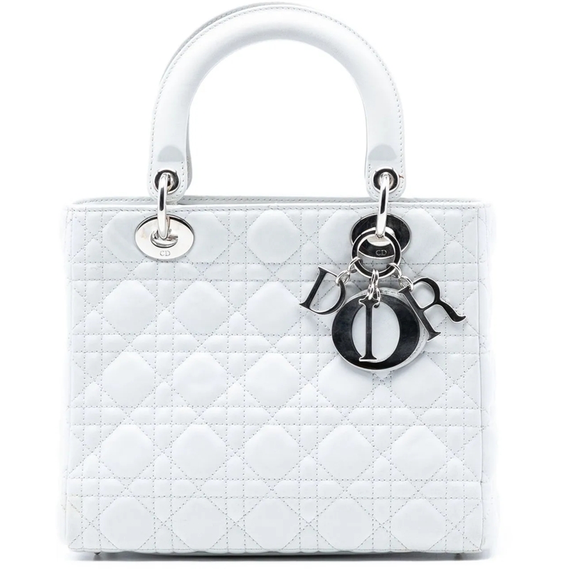 Christian Dior Schultertasche Medium Lambskin Cannage Lady Dior weiß