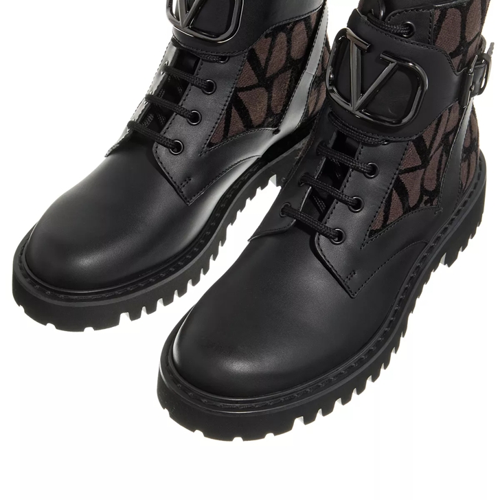 Valentino Garavani Leather Lace Up Boots Black Brown Laarzen met vetersluiting