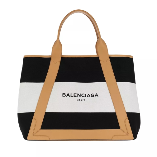Balenciaga Navy Striped Canvas Cabas Light Brown Shopper