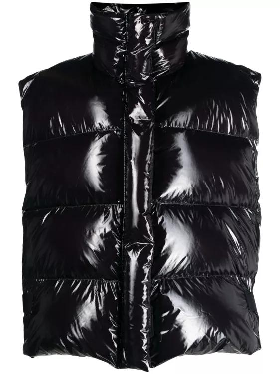 Thumbnail - MSGM - Glossy Padded Zip-Up Gilet - Größe 42 - schwarz