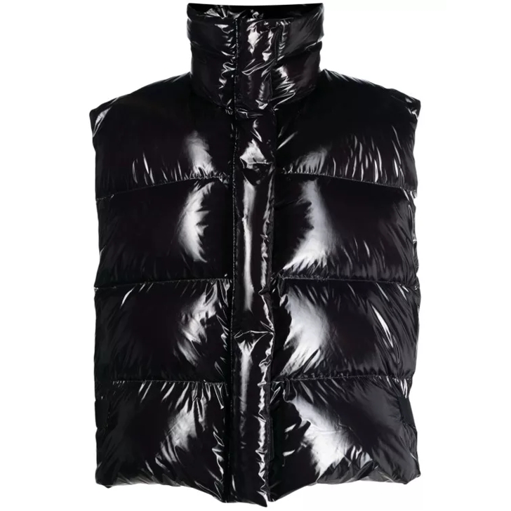 MSGM Glossy Padded Zip Up Gilet Black Ubergangsjacke
