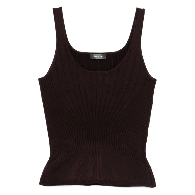 Mugler Chemisier Ribbed Purple Tank Top Purple
