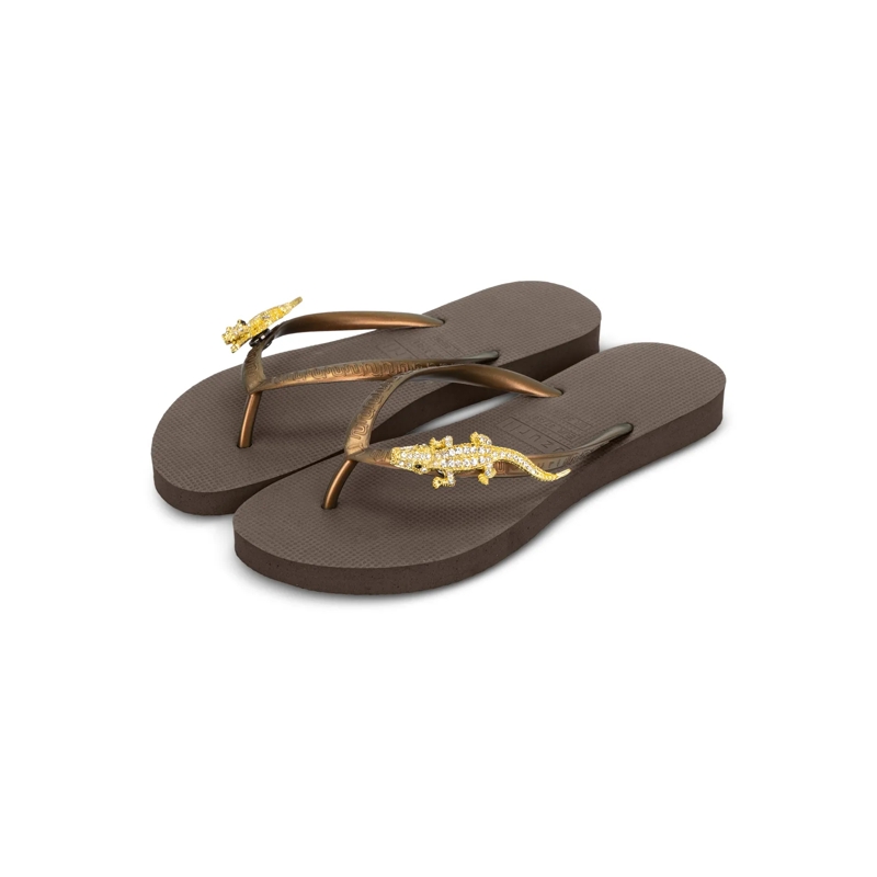 UZURII Flip Flops Zehentrenner Gold Crocodile Switch braun