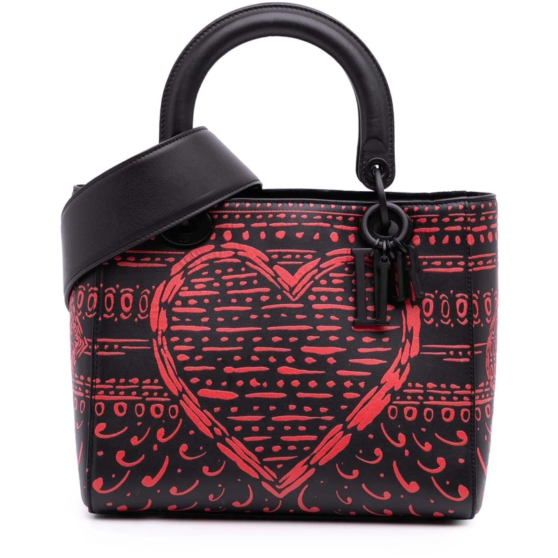 Christian Dior Schultertasche Small Smooth Calfskin Painted Heart Clover Lady Di schwarz