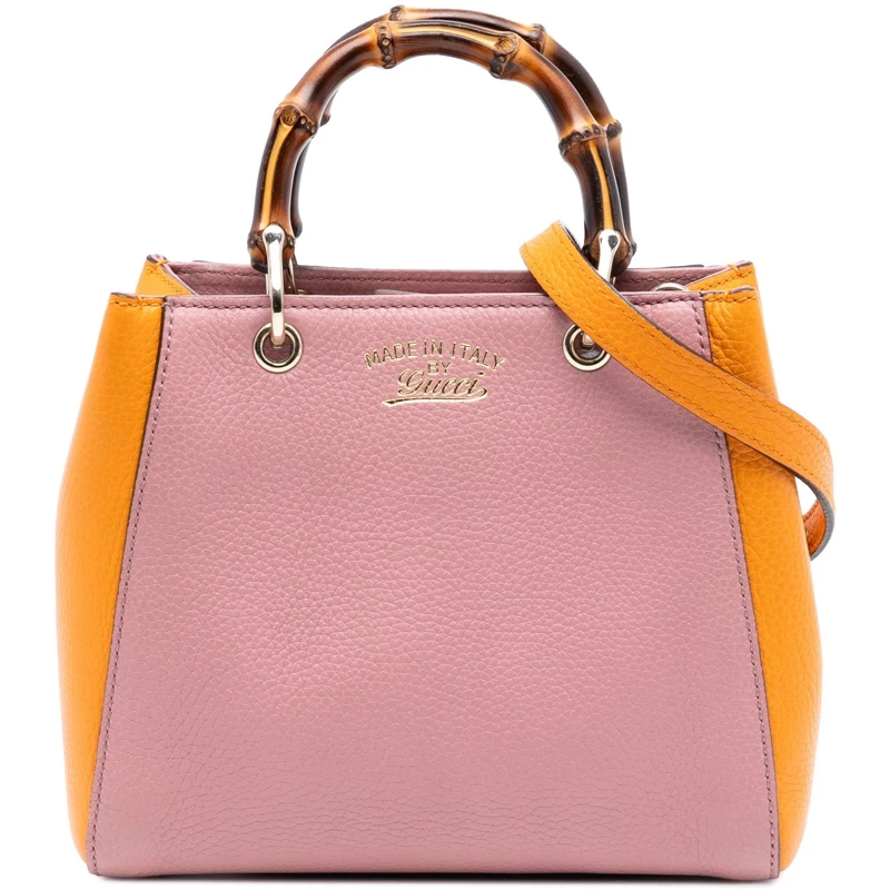 Gucci Schultertasche Mini Bicolor Calfskin Bamboo Shopper Satchel rose
