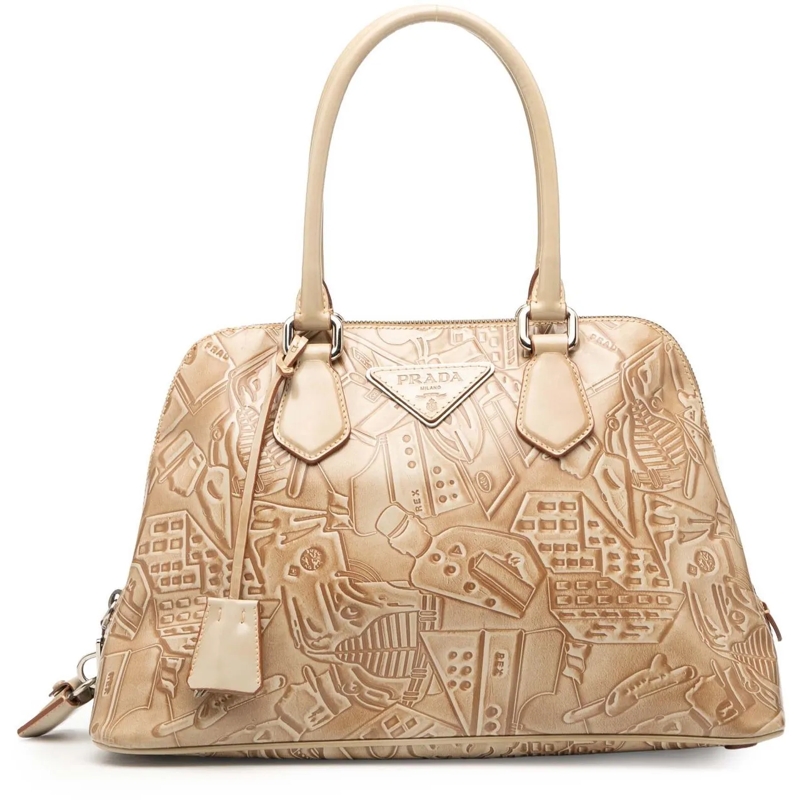 Prada Fourre-tout Embossed Leather Handbag braun